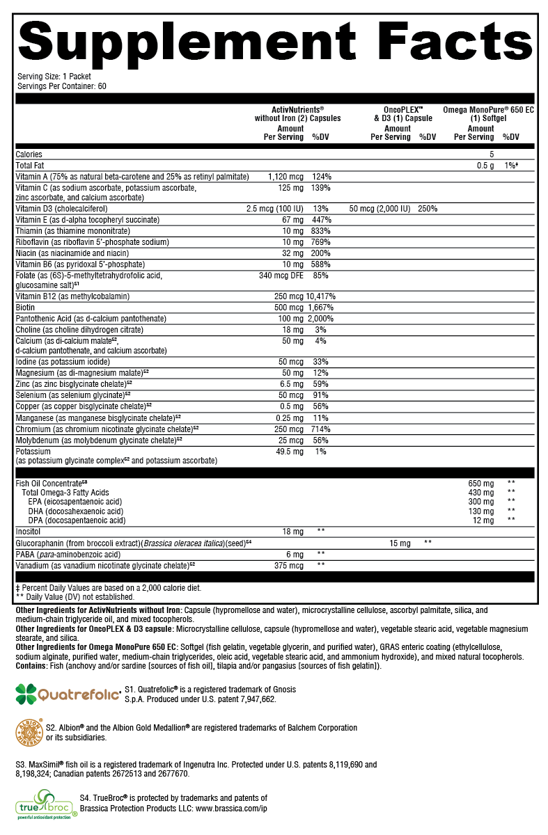 ActivEssentials™ with OncoPLEX™ & D3 60 Packets Supplement Facts