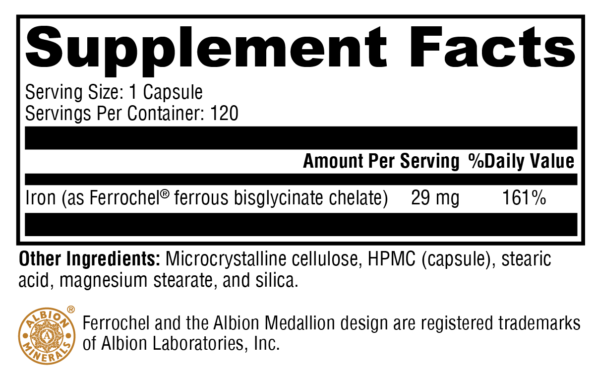 Iron Glycinate 120 Capsules Supplement Facts