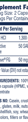 Betaine HCL 120 Capsules Supplement Facts