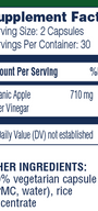 Apple Cider Vinegar 60 Capsules Supplement Facts