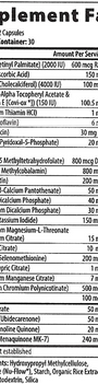 Mitochondria Nutrition PQQ 60 Capsules Supplement Facts