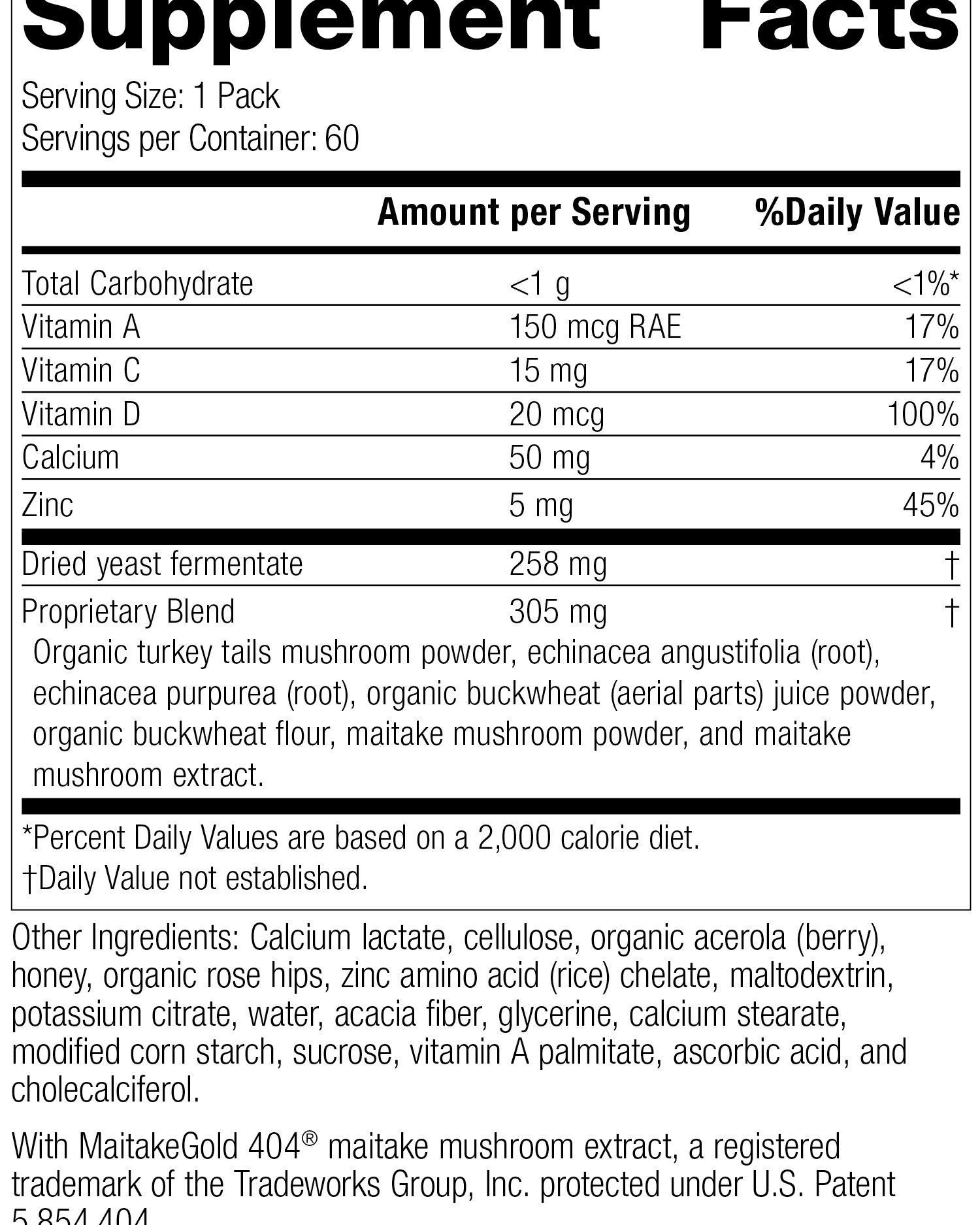 Vegetarian Immune System Health Pack Rev 02 Supplement Facts