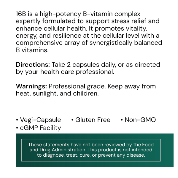 Systemic Formulas 16B – Vitamin B Stress Complex – Full-Spectrum B Vitamins | 60 Capsules