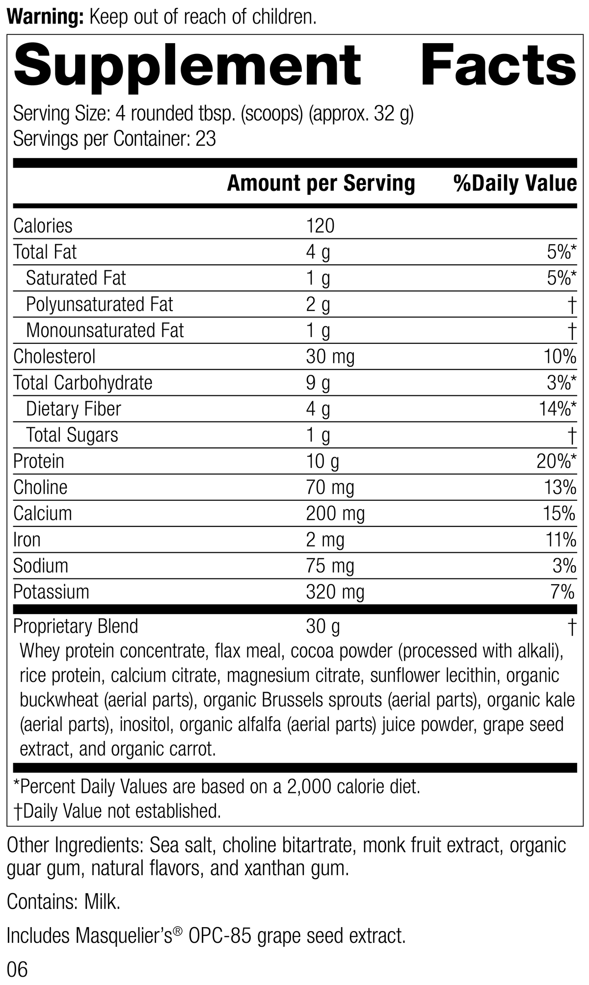 SP Complete® Chocolate, 26 Ounces, Rev 05 Supplement Facts