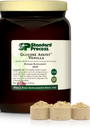 Glucose Assist Vanilla jug next to three scoops of powder