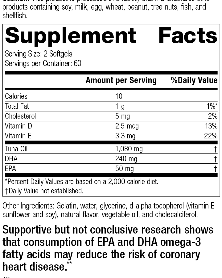 Tuna Omega-3 Chewable, 120 Softgels, Rev 12 Supplement Facts