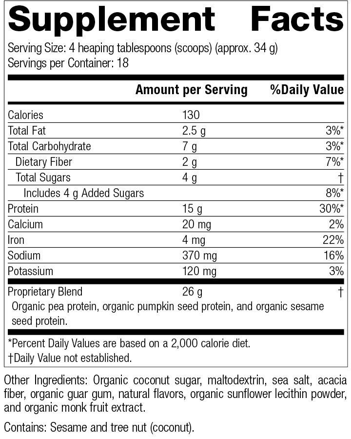 Veg-E Complete Pro™ Vanilla, 22 oz., Rev 03 Supplement Facts
