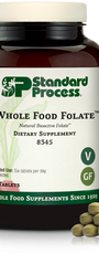 An image of a bottle of Whole Food Folate, next to 6 tablets. 