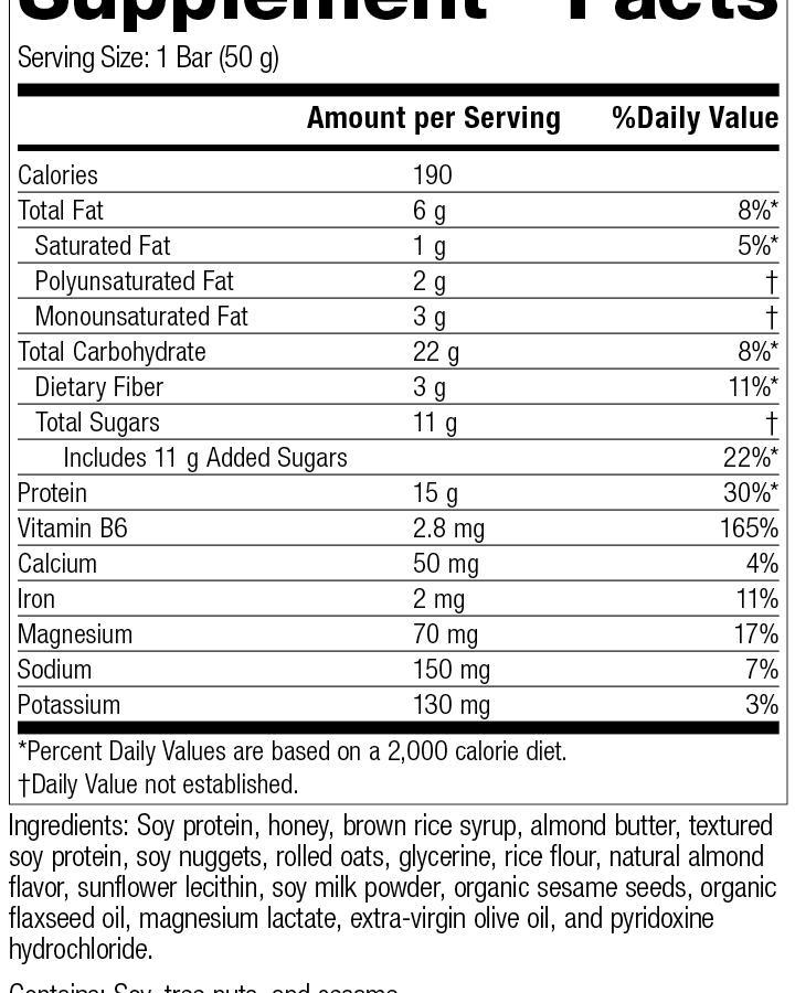 StandardBar®-Soy Almond Crunch, Rev 08 Supplement Facts
