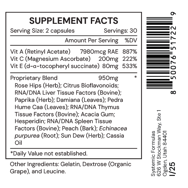 Systemic Formulas ACX – Advanced Cellular Recovery & Immune Support, 60ct