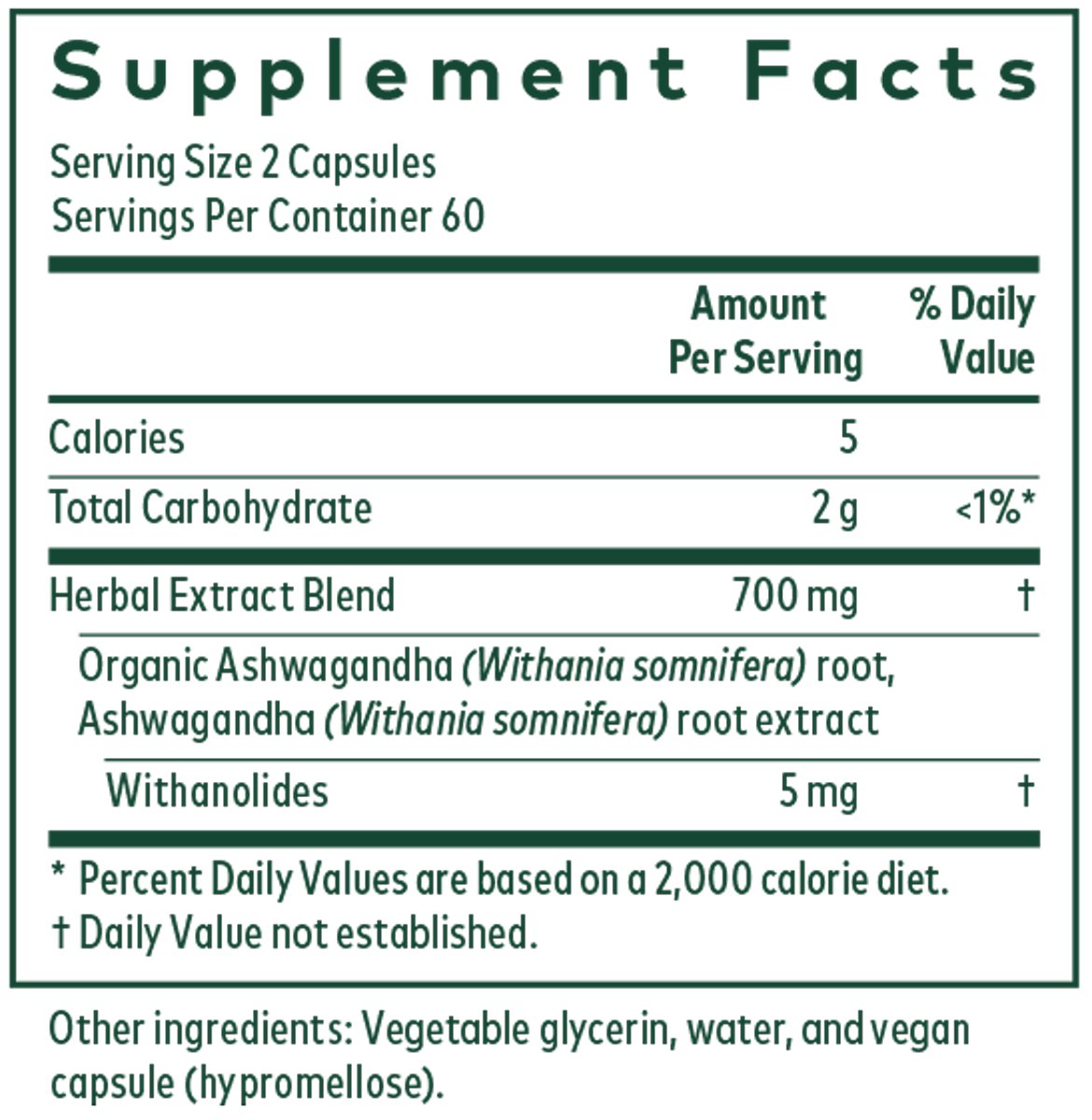 Ashwagandha 700 120 Capsules Supplement Facts