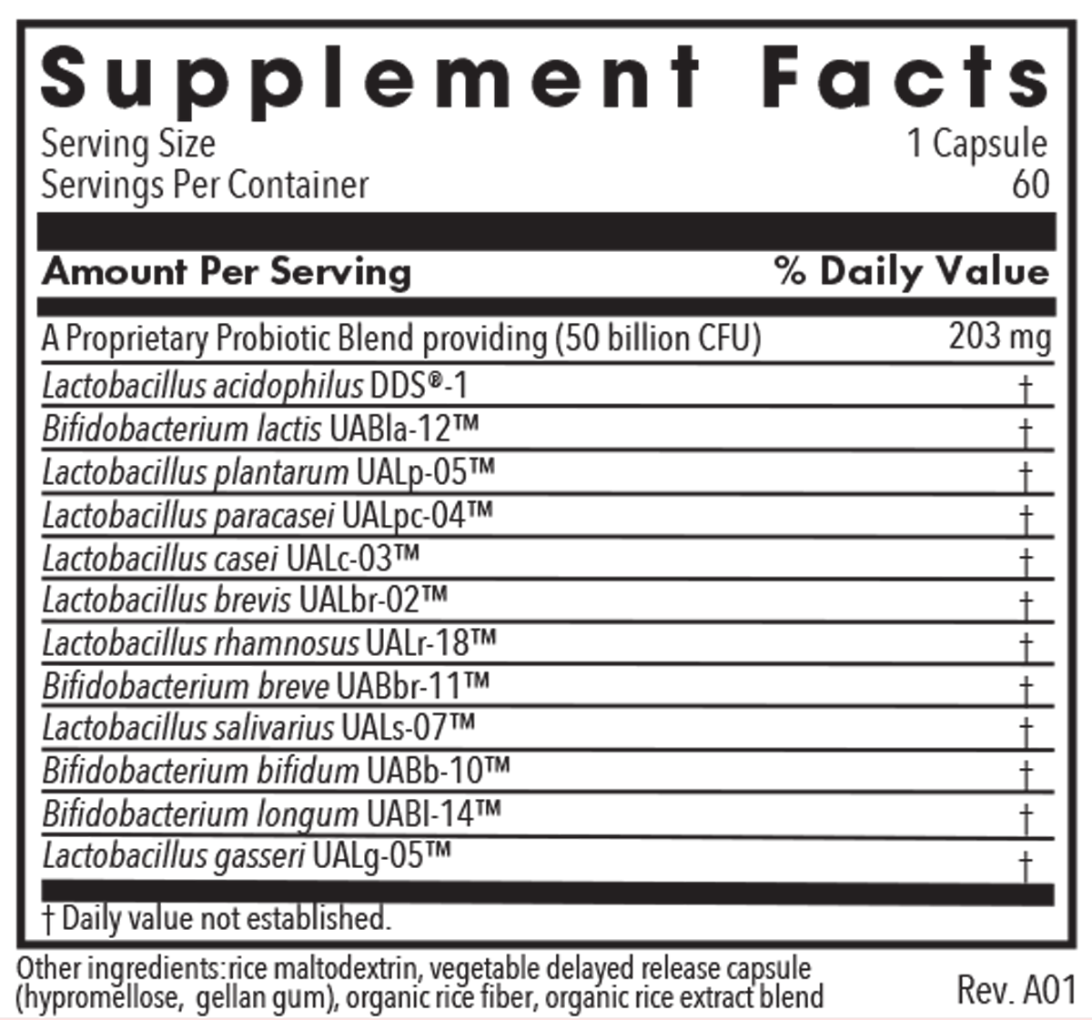 BioMaintenance Probiotic 60 Capsules Supplement Facts