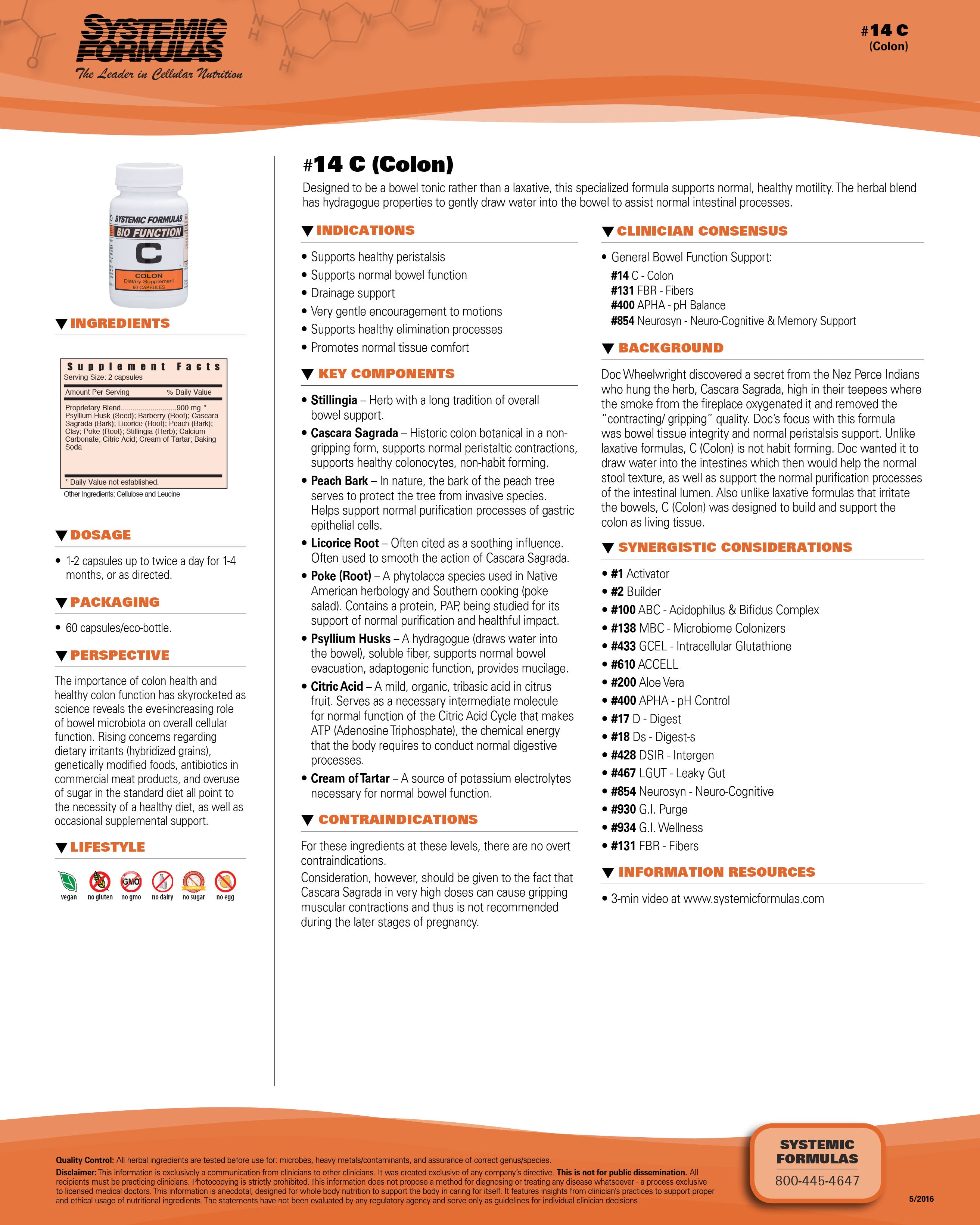 Systemic Formulas C-Colon – Gentle Colon & Bowel Support, 60 Capsules