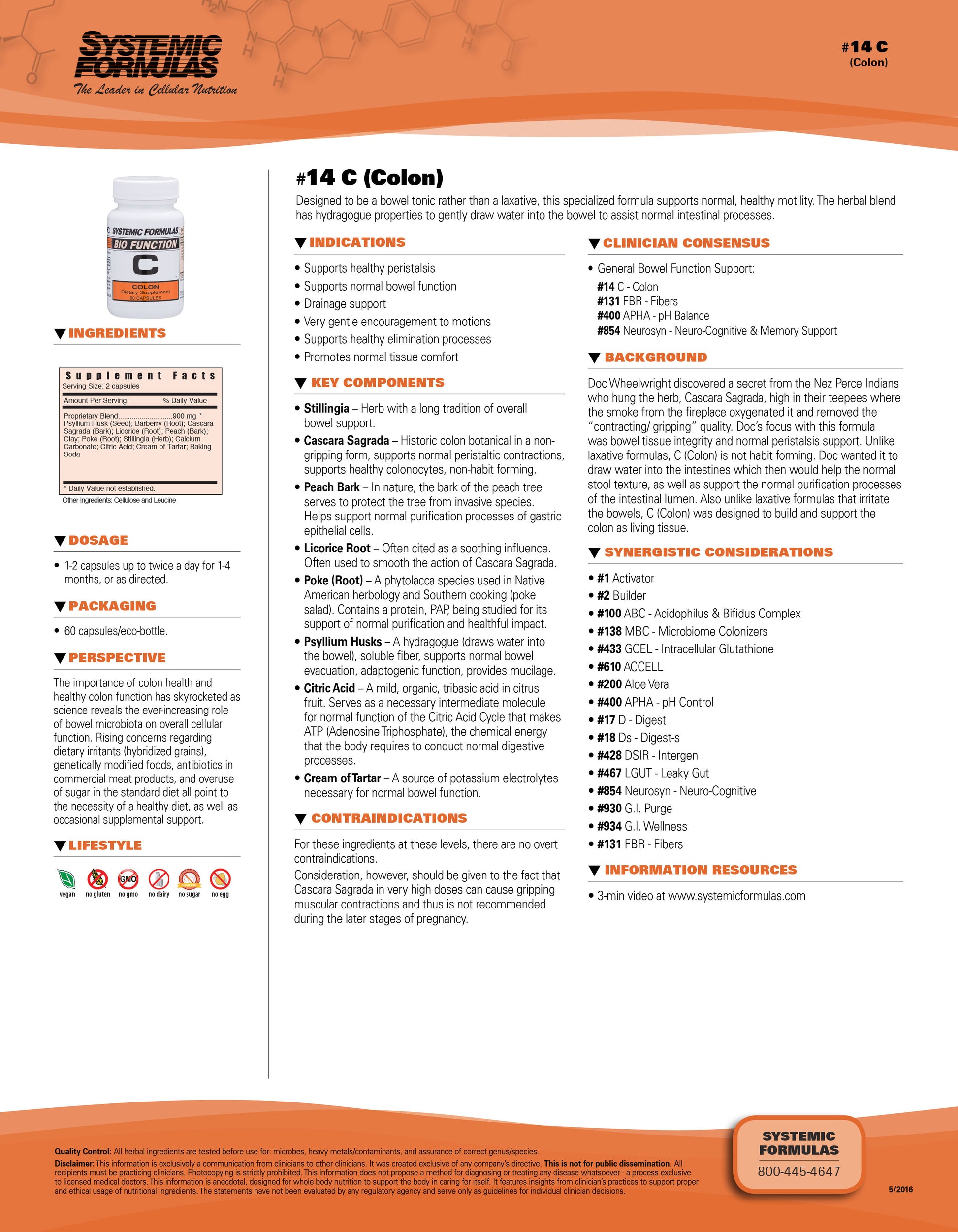 Systemic Formulas C-Colon – Gentle Colon & Bowel Support, 60 Capsules