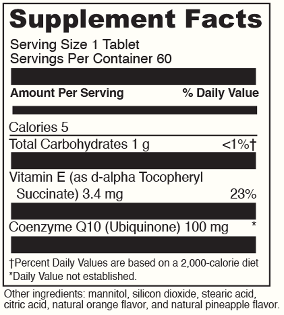 COENZYME Q10 CHEWMELT 100 mg 60 Tablets Supplement Facts