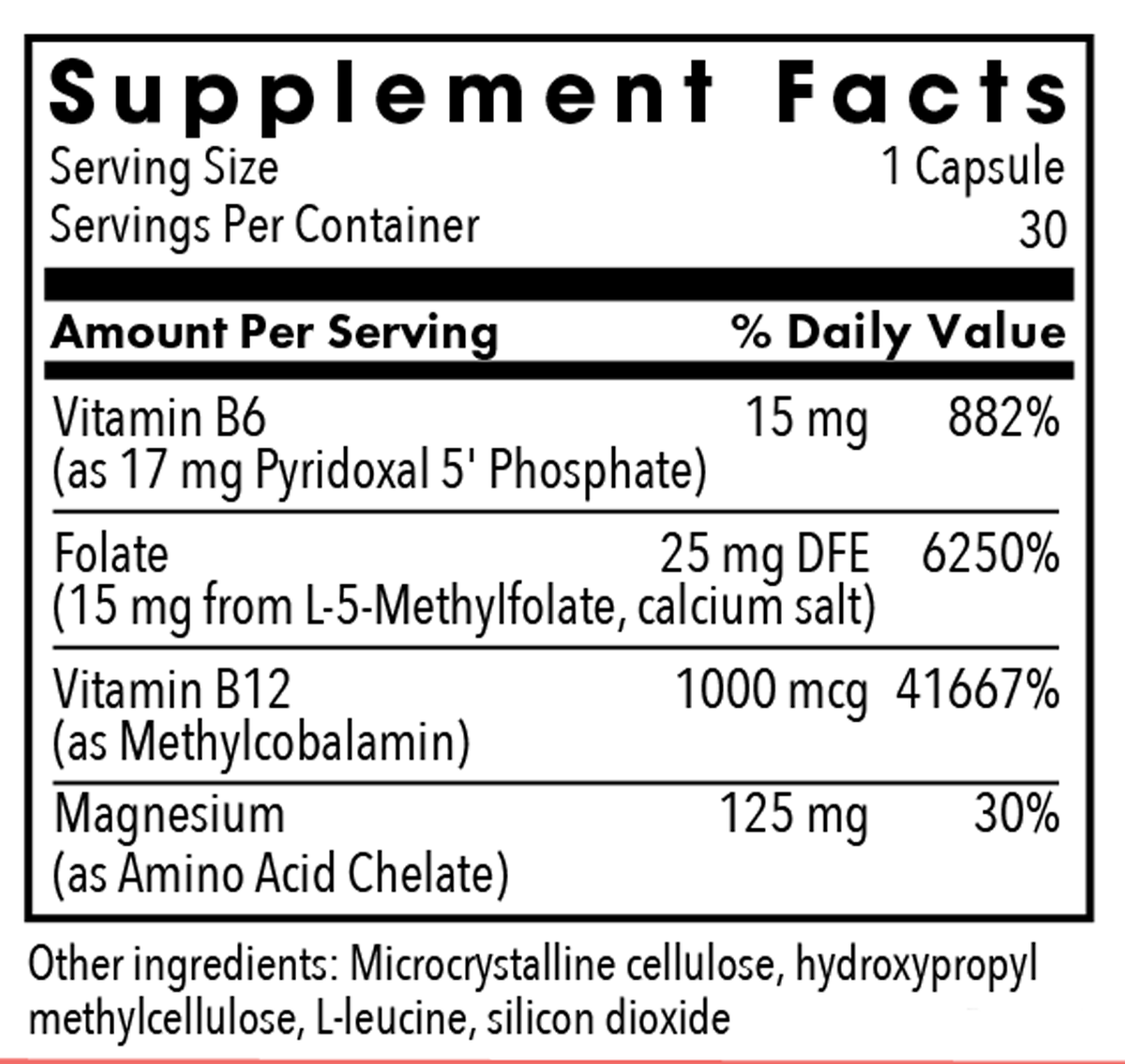 Cofactors + L-Methylfolate 15 mg 30 Capsules Supplement Facts