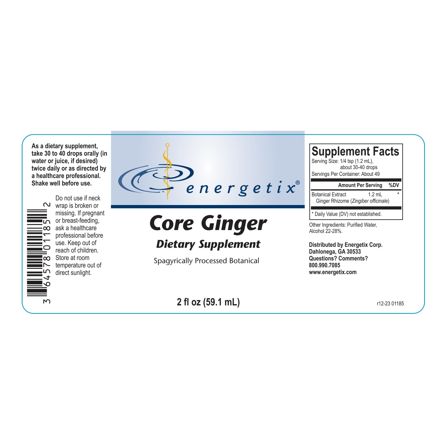 Energetix Core Ginger – Natural Digestive & Immune Support | Herbal Liquid Extract (1 fl oz)
