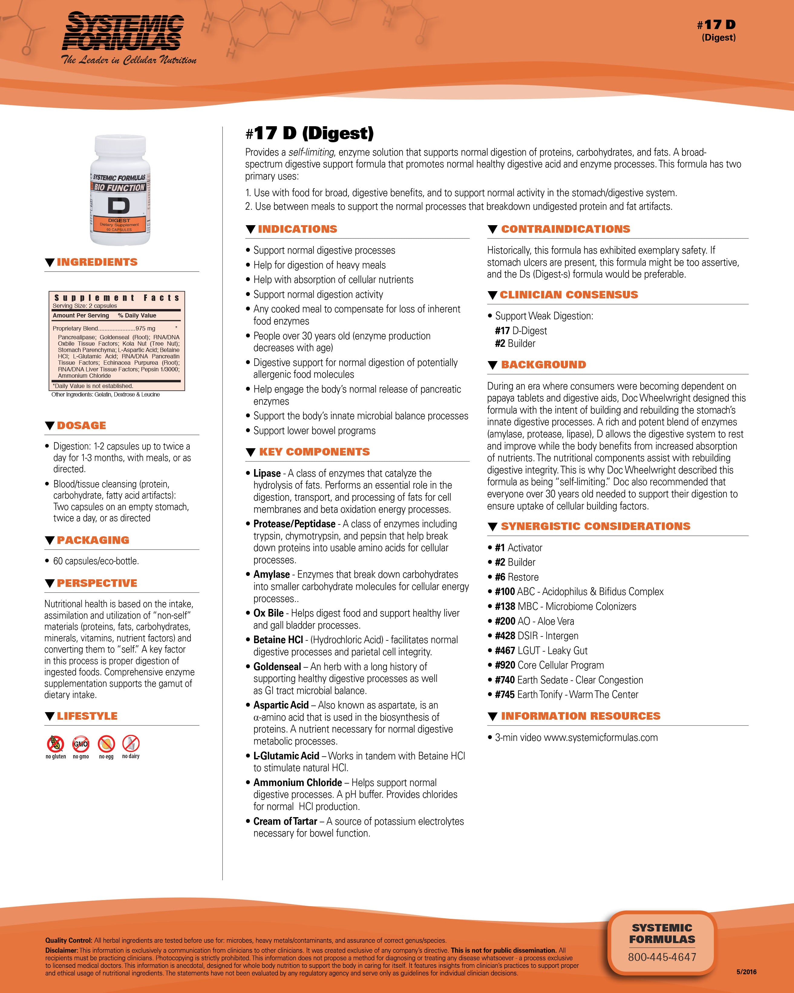Systemic Formulas D-Digest – Broad-Spectrum Digestive Enzyme Support | 60 Capsules