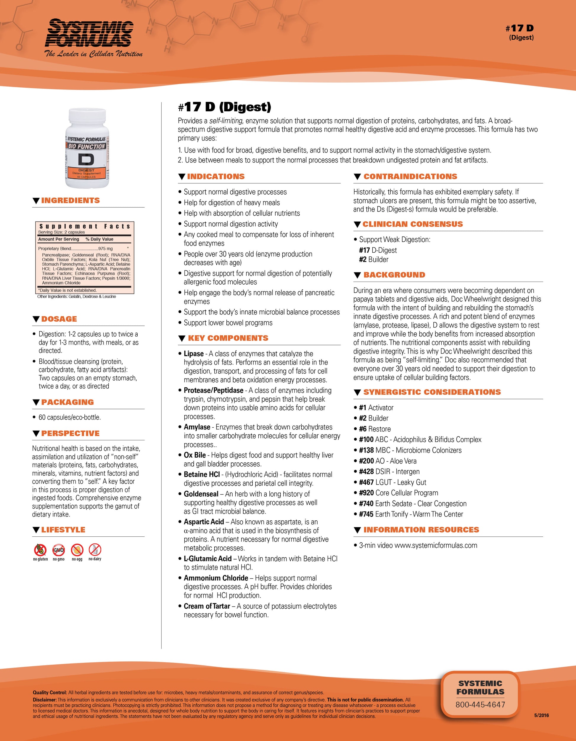 Systemic Formulas D-Digest – Broad-Spectrum Digestive Enzyme Support | 60 Capsules