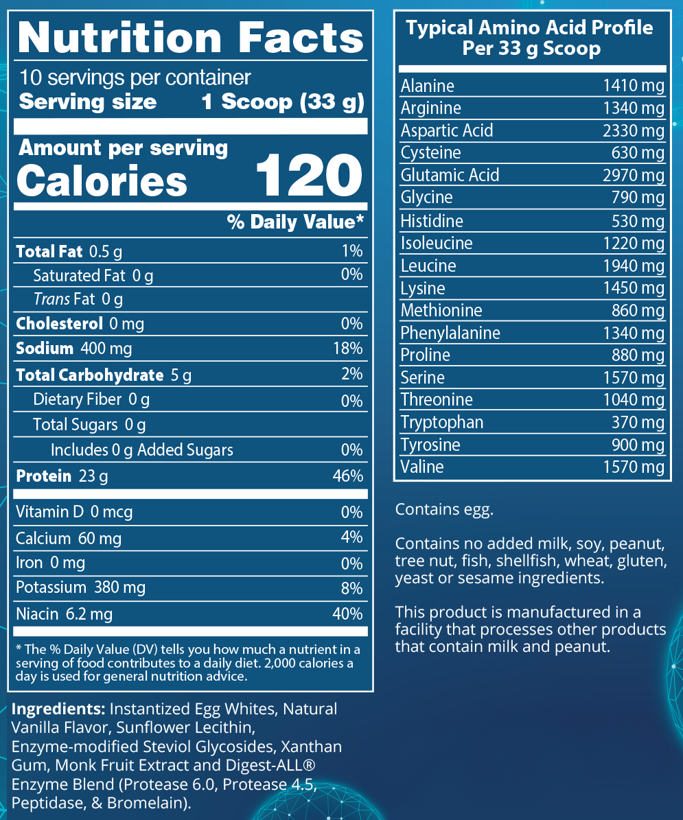 Egg White Protein Vanilla 10 Servings Supplement Facts