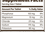 Electrolyte SR 60 Tablets Supplement Facts