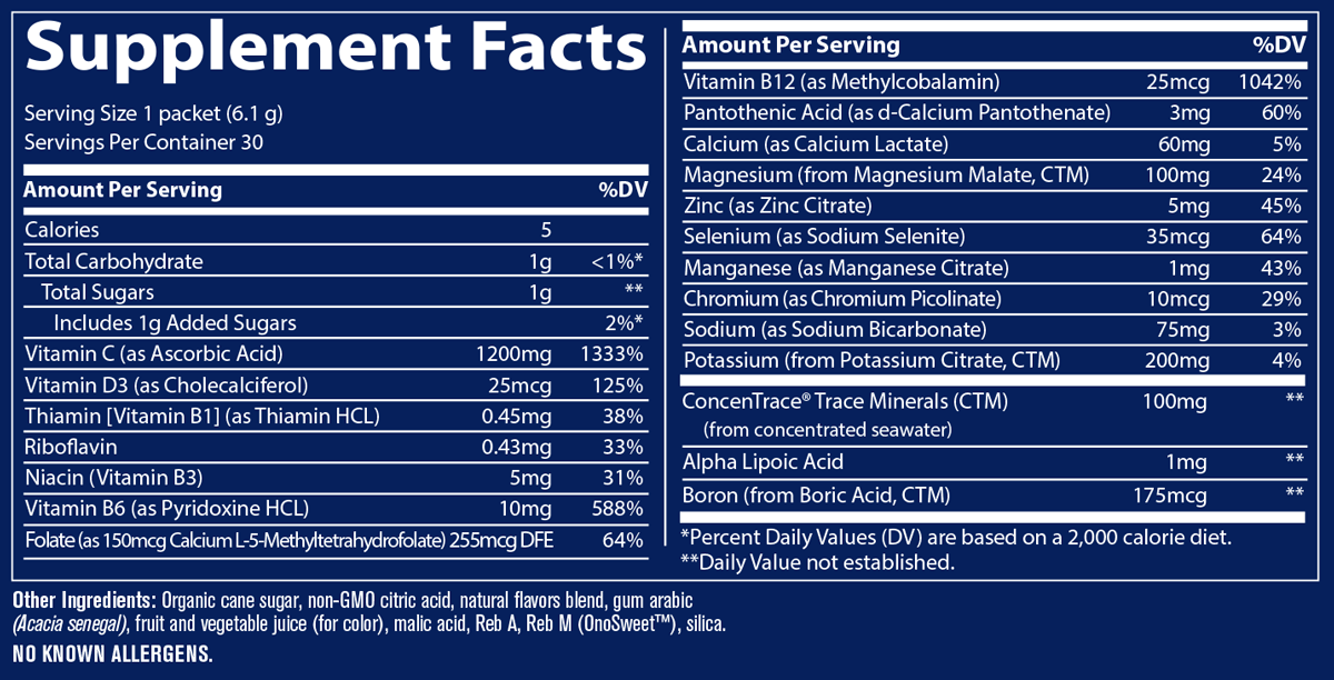 Electrolyte Stamina Power Pak Pomegranate Blueberry 30 Servings Supplement Facts