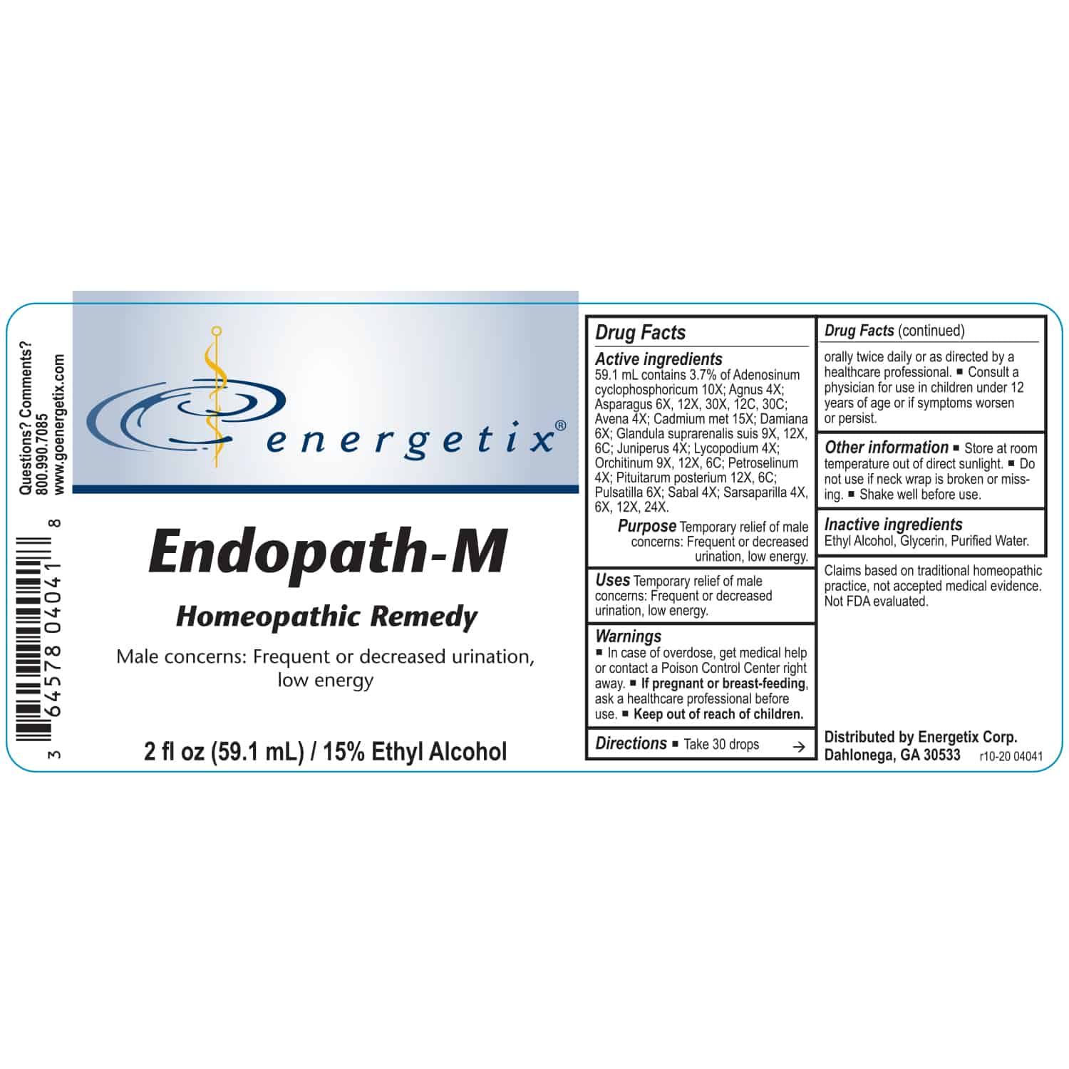 Energetix EndoPath-M – Homeopathic Male Endocrine Support (2 fl oz)