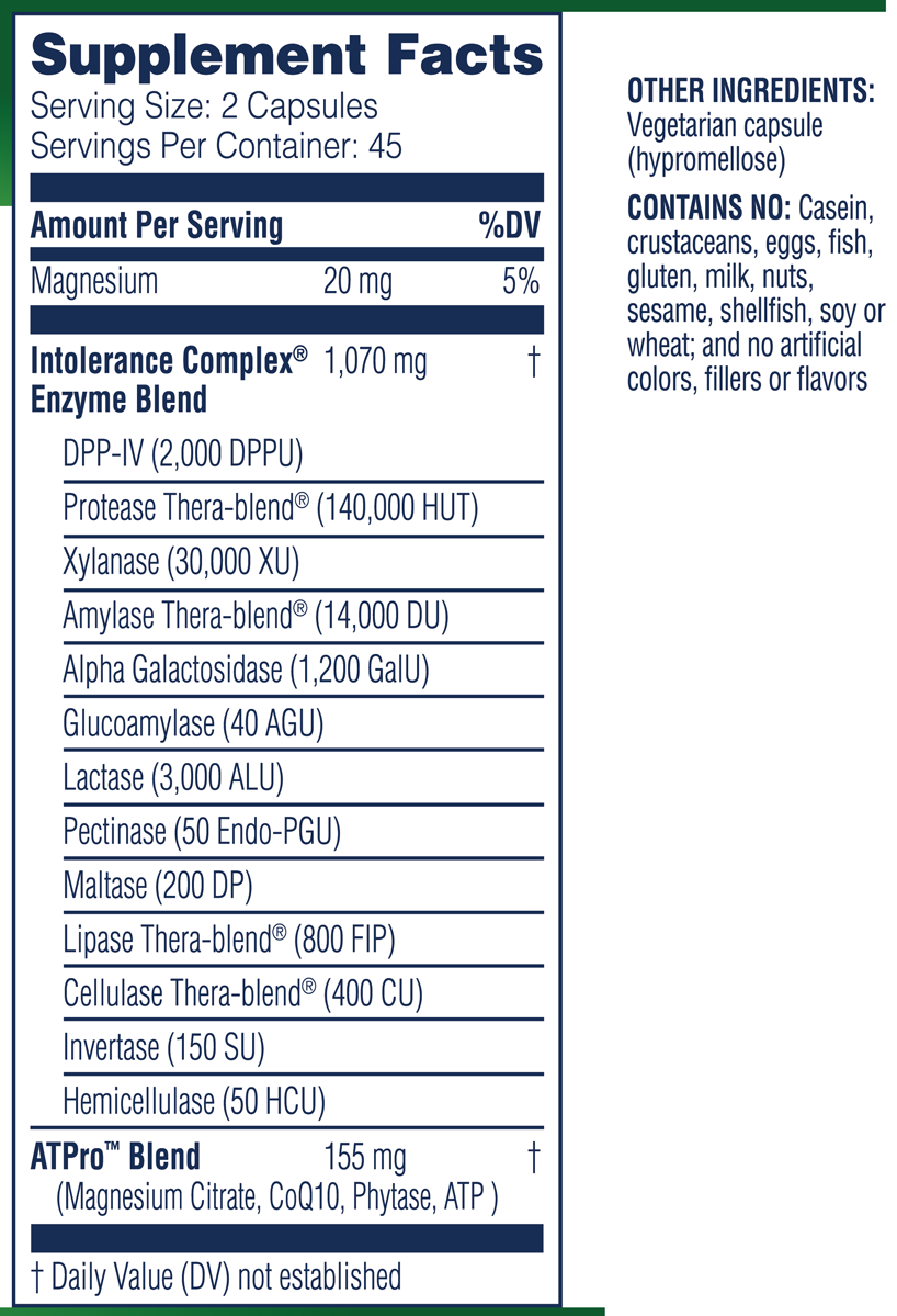 Intolerance Complex 90 Capsules Supplement Facts