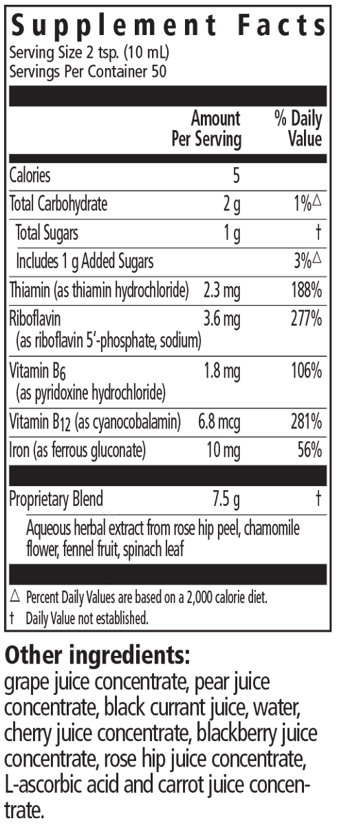 Floravital® Iron & Herbs Yast-Free 50 Servings Supplement Facts