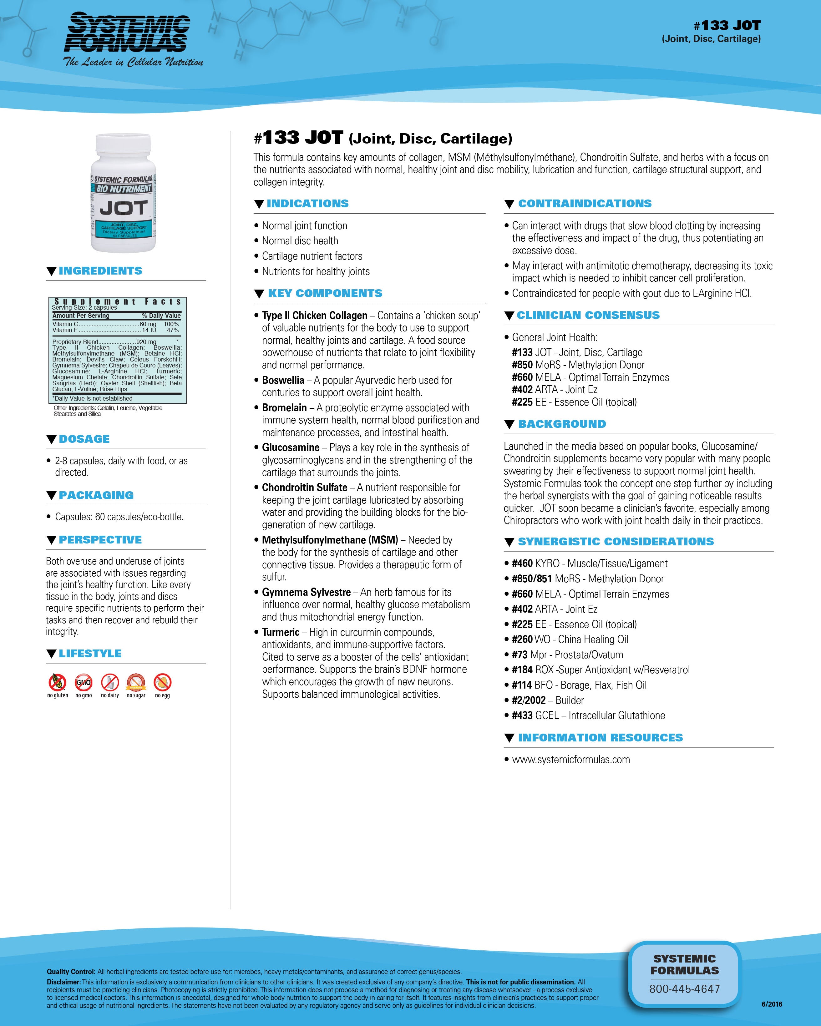 Systemic Formulas JOT – Joint, Cartilage & Mobility Support Supplement