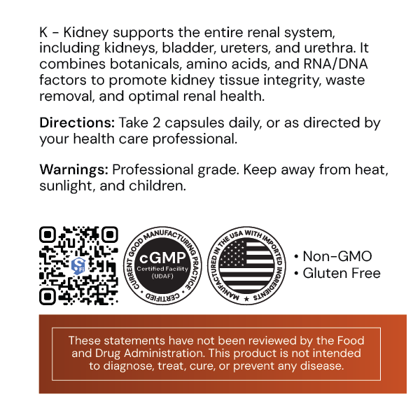 Systemic Formulas K-Kidney – Kidney Tissue & Bladder Support | 60 Capsules