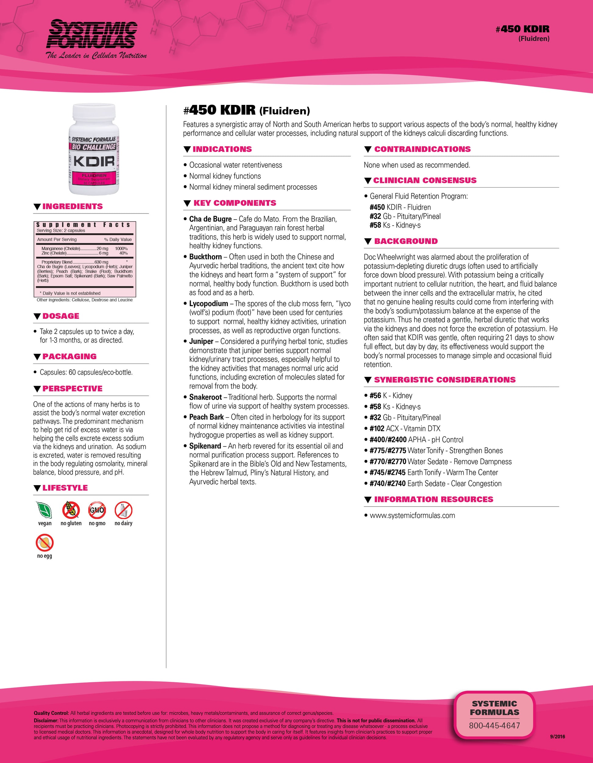 Systemic Formulas KDIR – Kidney, Lymph & Drainage Support (60 Capsules)