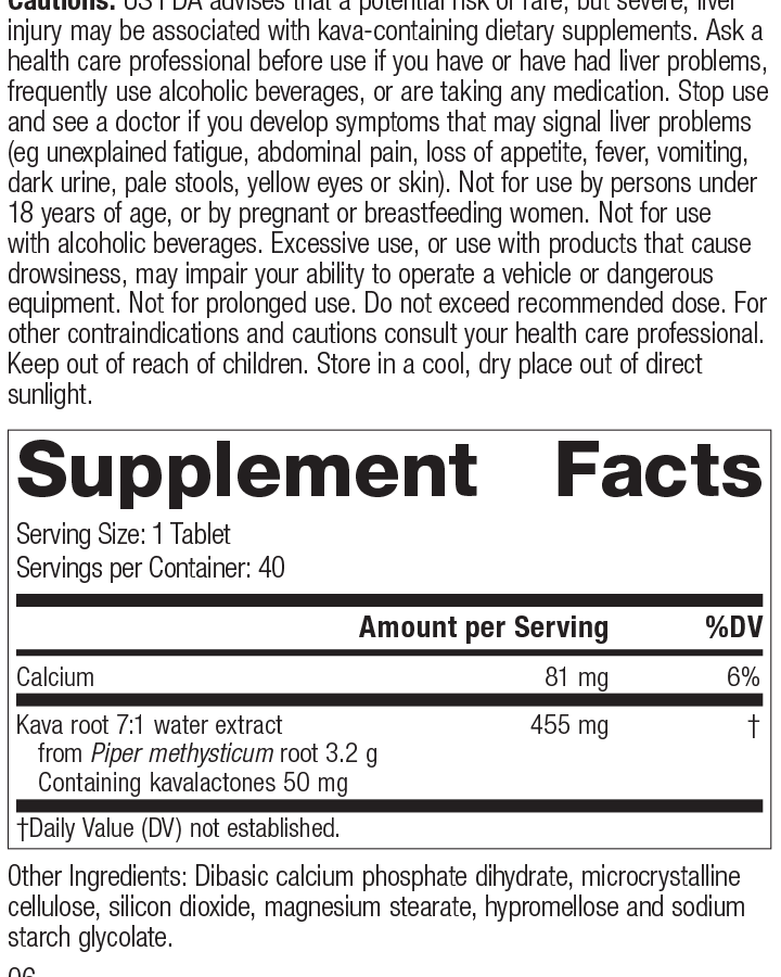 Kava Forte, 40 Tablets, Rev 05 Supplement Facts