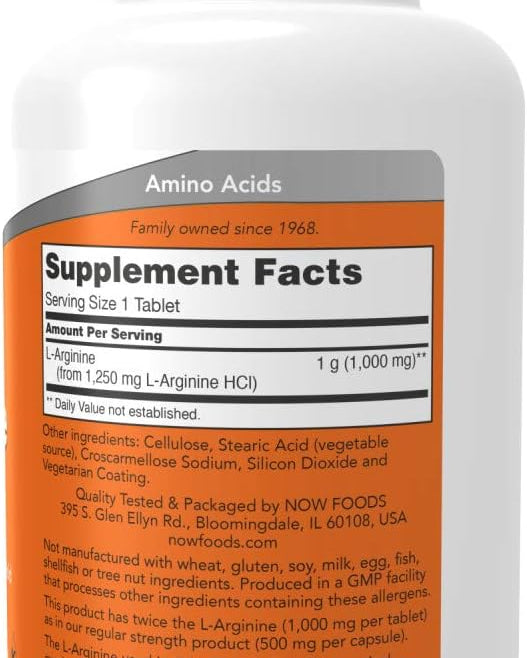 NOW L-Arginine, Double Strength 1000 mg Tablets