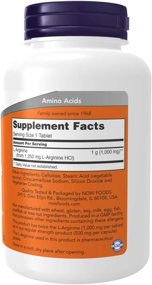 NOW L-Arginine, Double Strength 1000 mg Tablets