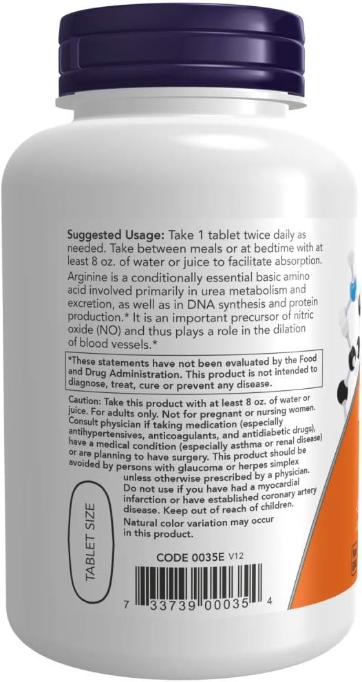 NOW L-Arginine, Double Strength 1000 mg Tablets