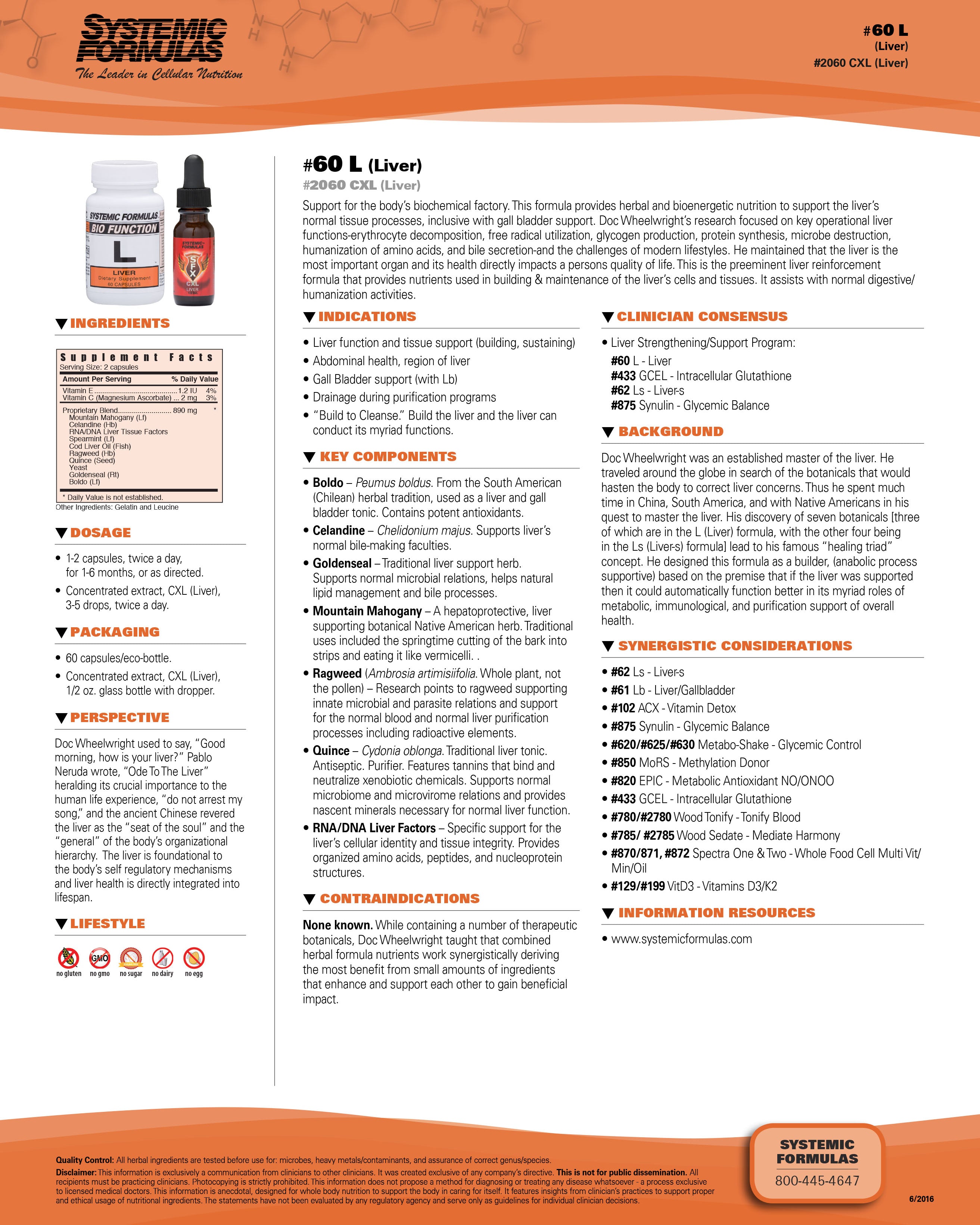 Systemic Formulas L – Liver Tissue & Renewal Support | 60 Capsules