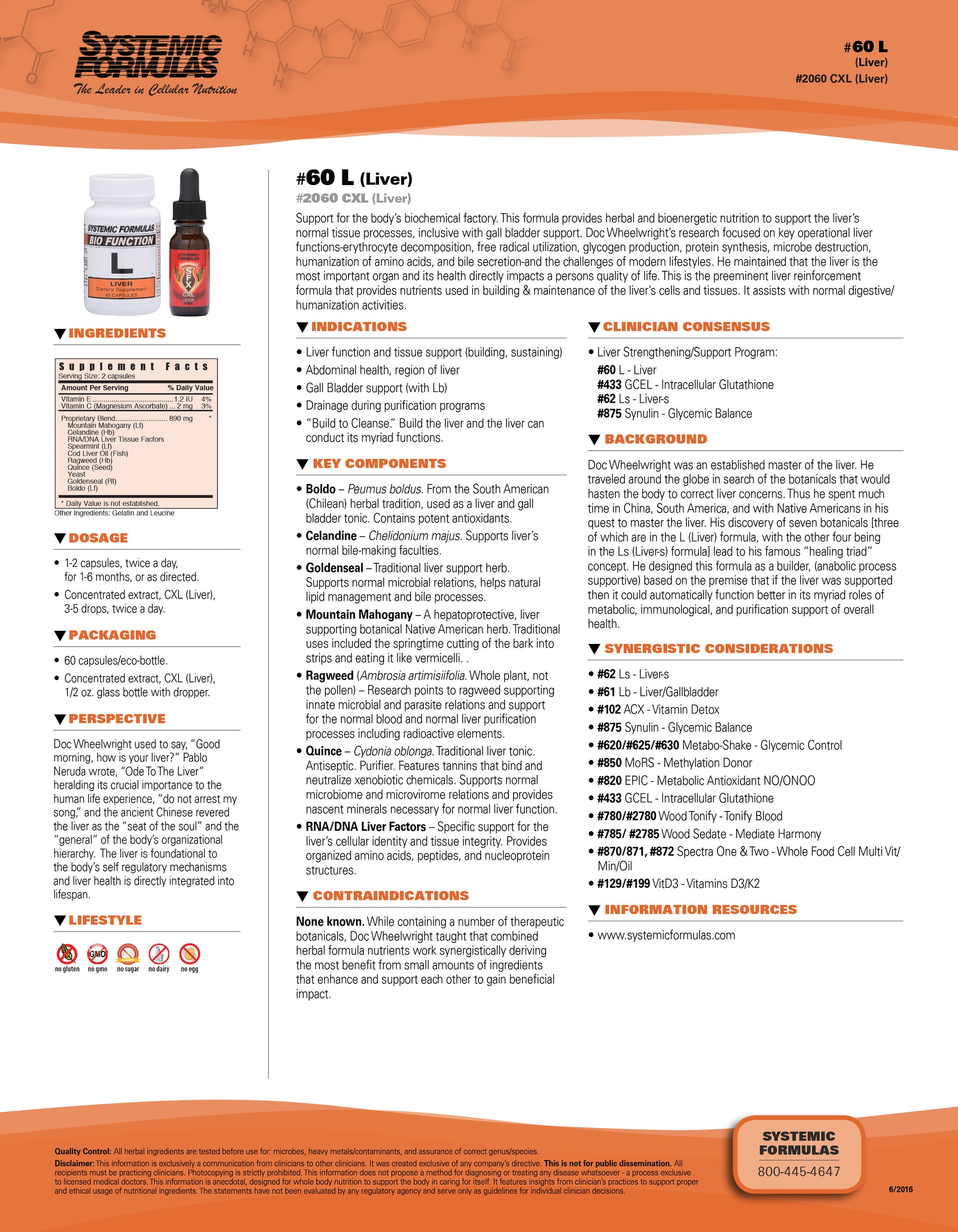 Systemic Formulas L – Liver Tissue & Renewal Support | 60 Capsules