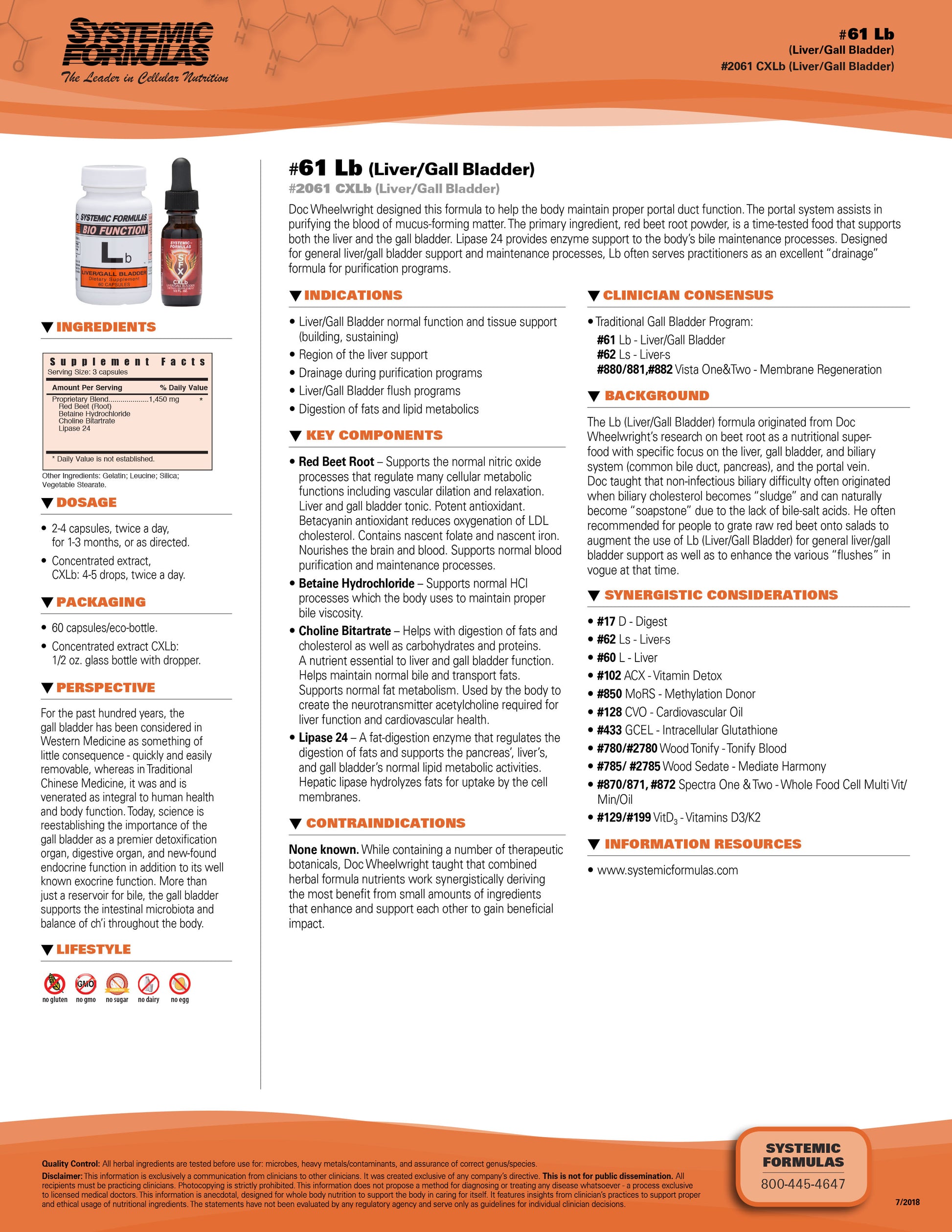 Systemic Formulas LB – Liver/Gall Bladder – Bile & Liver Drainage Support | 60 Capsules