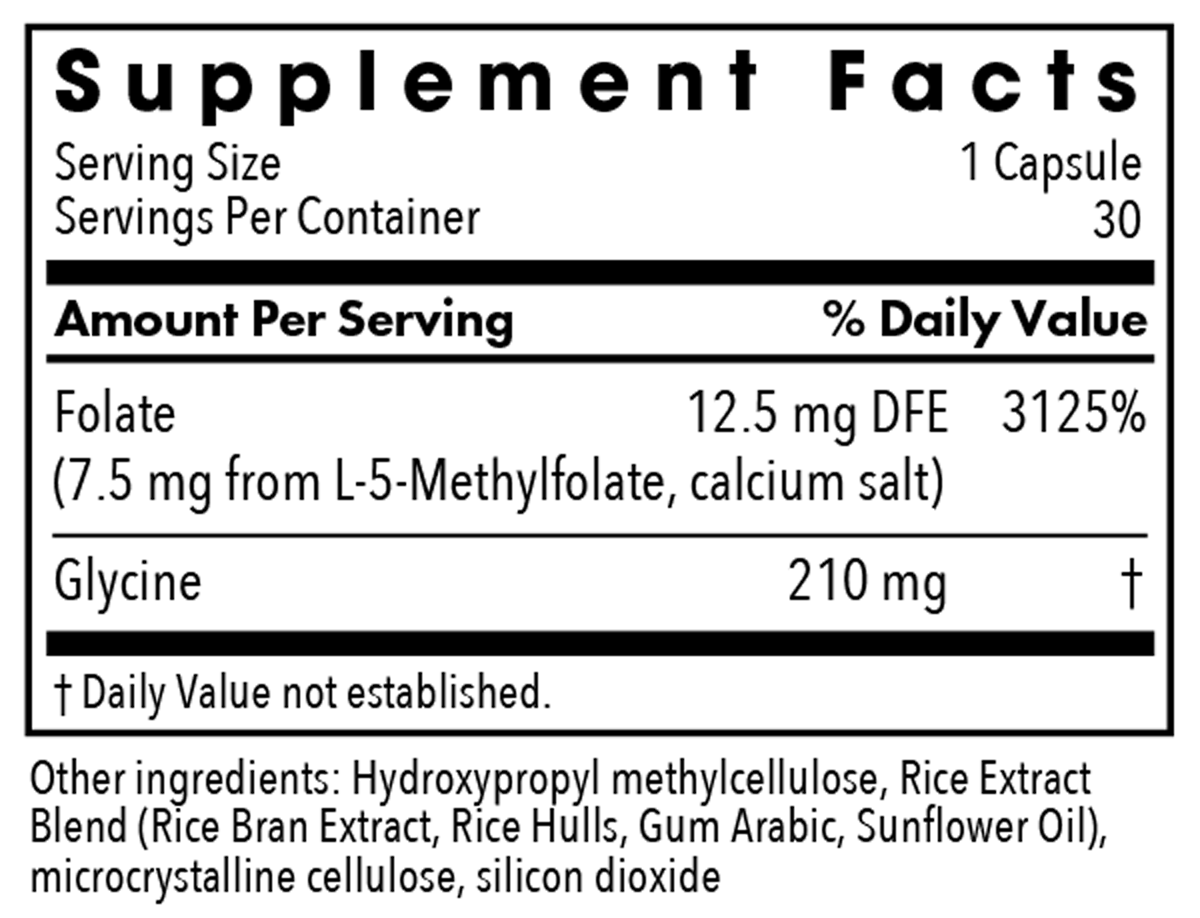 L-Methylfolate 7.5 mg 30 Capsules Supplement Facts