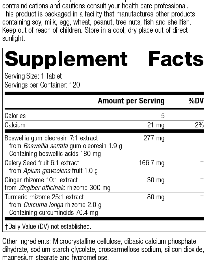 Boswellia Complex, 120 Tablets, Rev 04 Supplement Facts