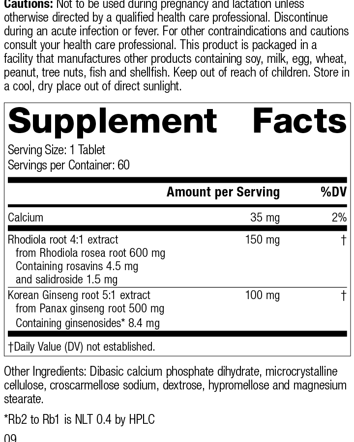 Rhodiola & Ginseng Complex, Rev 09 Supplement Facts