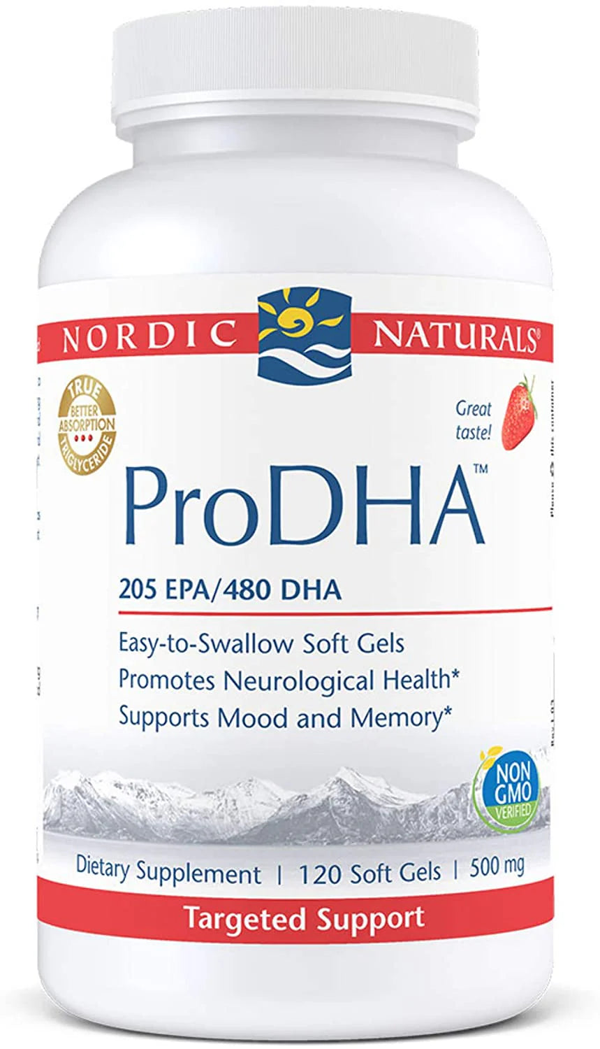 Nordic Naturals ProDHA Strawberry 120 Softgels – Omega-3 DHA Brain & Eye Support