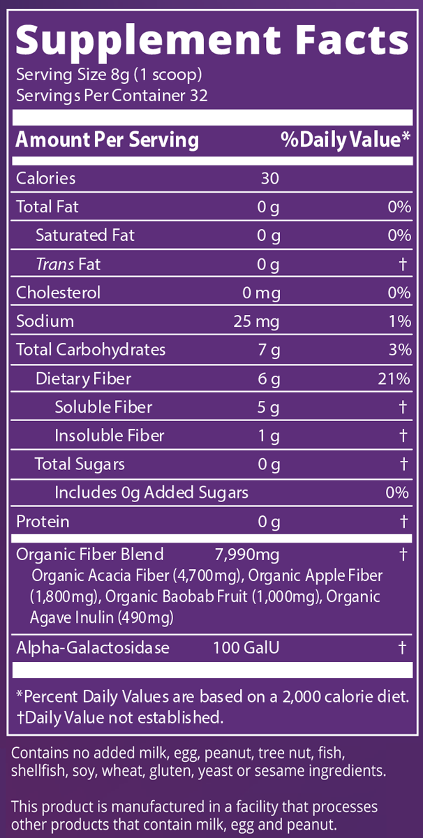 Whole Food Organic Fiber 32 Servings Supplement Facts