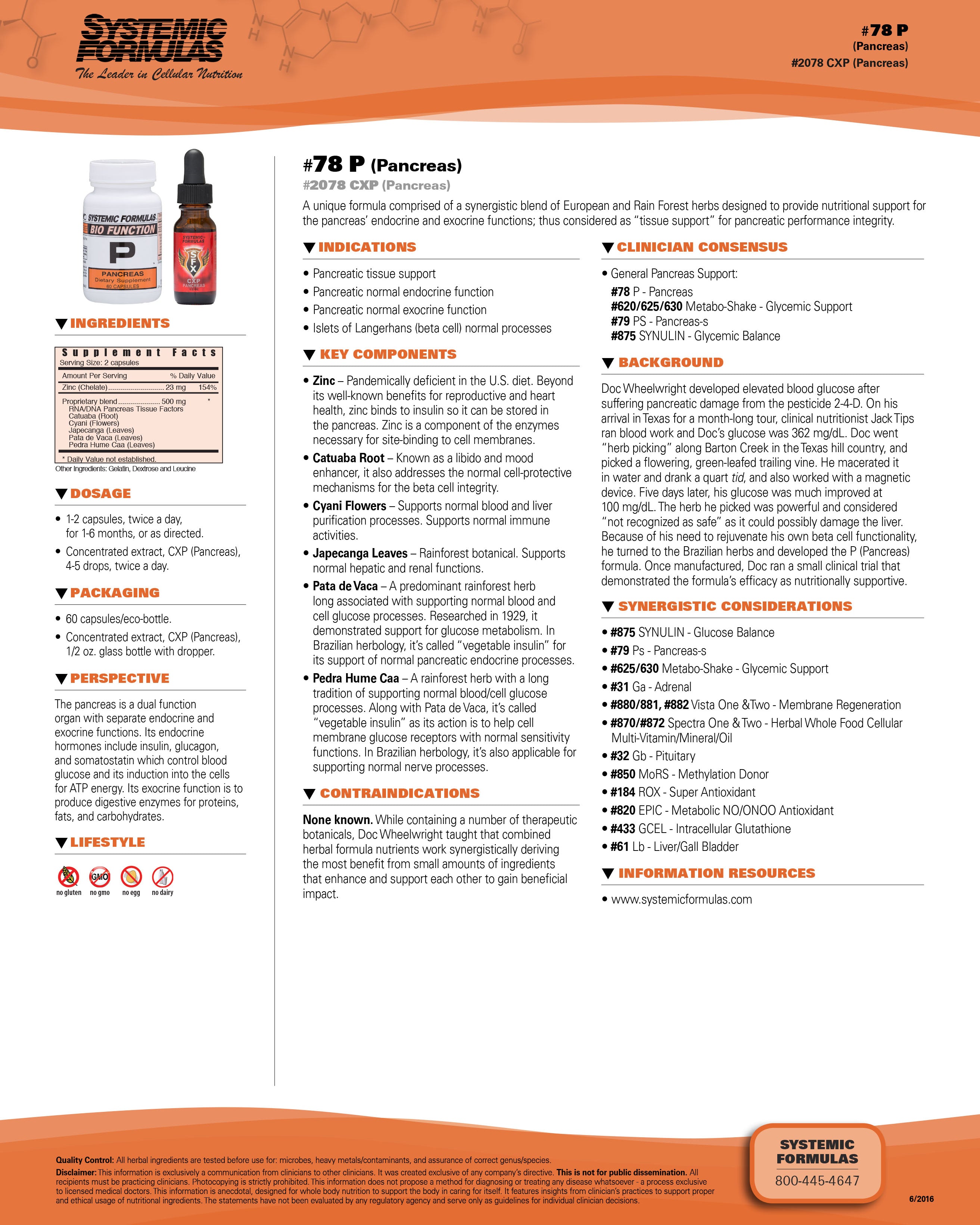 Systemic Formulas P – Pancreas – Comprehensive Pancreas Tissue & Function Support | 60 Capsules