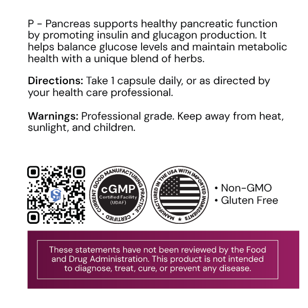 Systemic Formulas P – Pancreas – Comprehensive Pancreas Tissue & Function Support | 60 Capsules