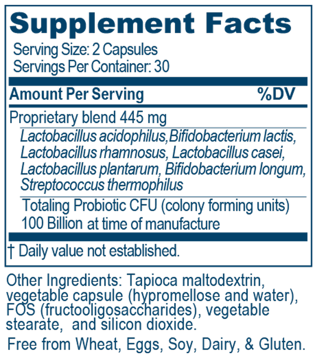 Probiotic 100B 60 Capsules Supplement Facts