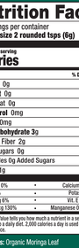 Organic Pure Moringa Powder 7.4oz Supplement Facts