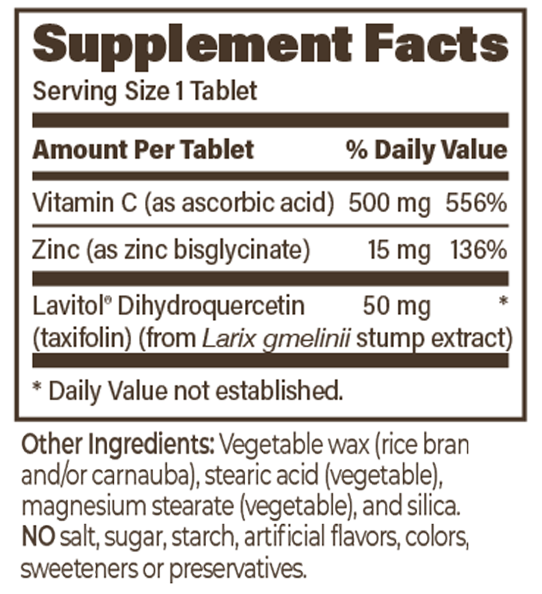 Taxifolin Complex SR 60 Tablets Supplement Facts