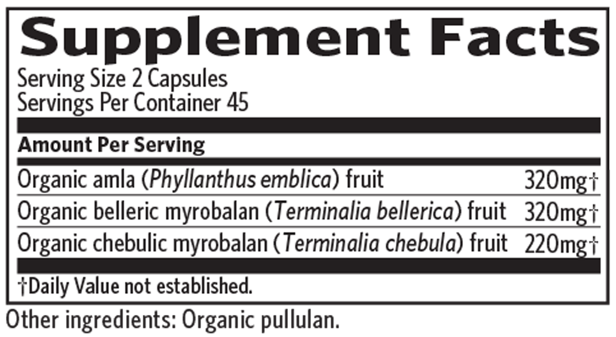 Triphala 90 Capsules Supplement Facts